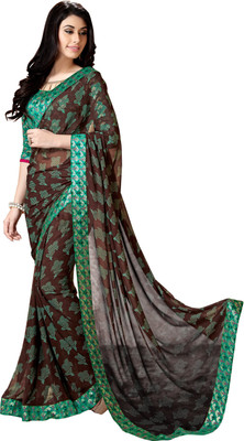 

Khushali Self Design, Printed Fashion Georgette Saree(Brown, Green)