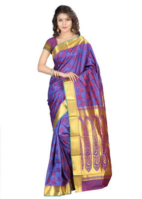Saara Self Design Fashion Art Silk Saree(Purple, Gold), Purple and golden