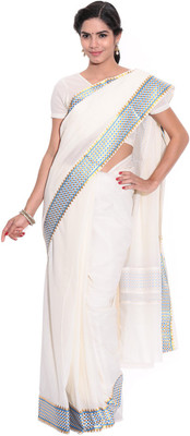 

Darps Self Design Balarampuram Cotton Saree(Multicolor), Cream