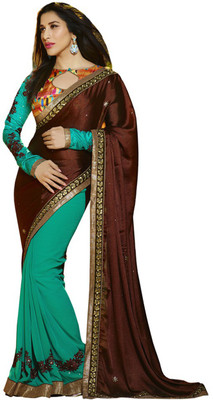

Indianbeauty Self Design, Embroidered Bollywood Pure Georgette Saree(Brown, Green)