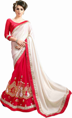

Khushali Self Design, Embroidered Fashion Georgette, Silk, Jacquard Saree(White, Red), Red;white