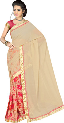 

Jiya Self Design, Printed Fashion Georgette Saree(Beige, Red), Beige;multicolor