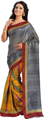 

Jiya Self Design, Printed Fashion Jute, Silk Saree(Grey, Multicolor)
