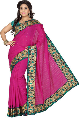 

Ishin Embroidered Fashion Art Silk Saree(Pink), Rani