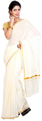 

Creative Weaves Solid Fashion Cotton Saree(White)