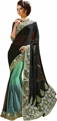 

Khoobee Self Design, Embroidered, Embellished Fashion Georgette Saree(Black, Multicolor)