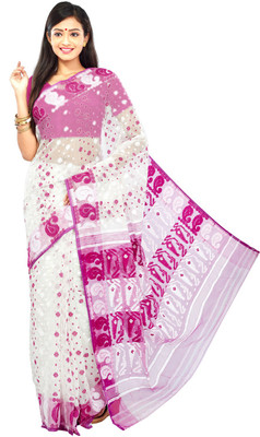 

Crochetin Woven Jamdani Handloom Art Silk Saree(White, Purple), White & magenta