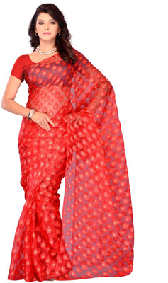 

JTInternational Self Design Fashion Jacquard Saree(Red)