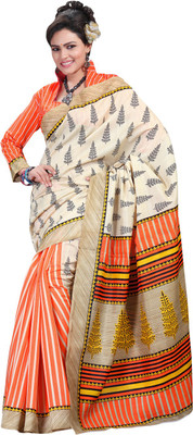 

Saara Printed Fashion Cotton Saree(White, Orange), Orange;white