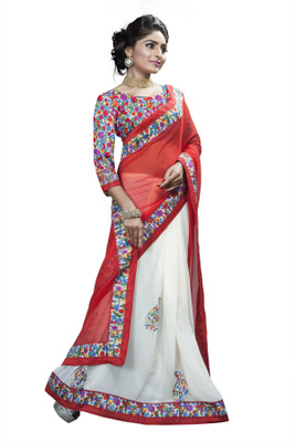 

Aai Shree Khodiyar Art Floral Print Bollywood Georgette Saree(Red, White)