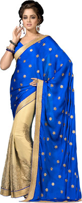 

Parisha Embroidered Fashion Satin Saree(Beige, Blue)