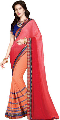 

Desi Butik Embroidered Fashion Georgette Saree(Pink, Orange), Pink and orange