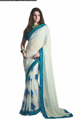 

Khushali Self Design, Printed Fashion Chiffon, Georgette Saree(White, Blue), Blue;white