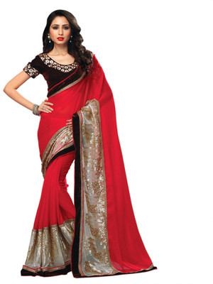 

Suvastram Solid Fashion Chiffon, Net Saree(Red)