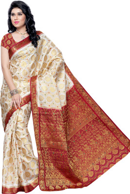 Mimosa Woven Kanjivaram Handloom Art Silk Saree(White, Maroon) available at flipkart for Rs.1799