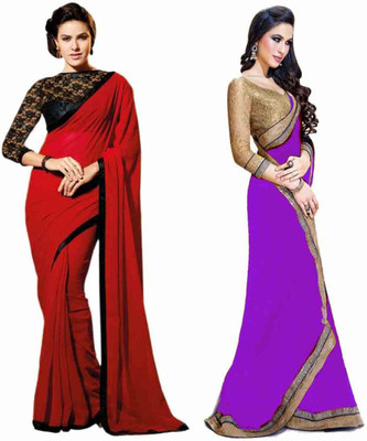 

Stylezone Self Design Fashion Chiffon Saree(Pack of 2, Red, Purple), Purple;red