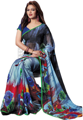 

Saara Printed Fashion Georgette Saree(Blue, Black)