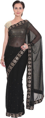 

AVR FASHIONS Solid Fashion Chiffon Saree(Black)