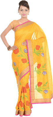 

Kdc Sarees Embroidered Banarasi Handloom Tussar Silk Saree(Yellow), Mustard