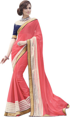 

Desi Butik Embroidered Fashion Georgette Saree(Pink)