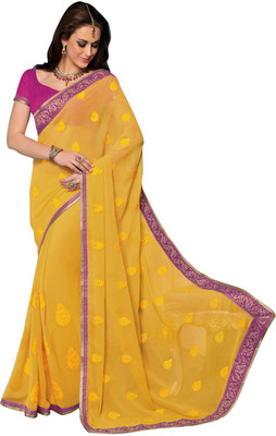 

Jiya Self Design, Embroidered, Embellished Fashion Chiffon Saree(Yellow)