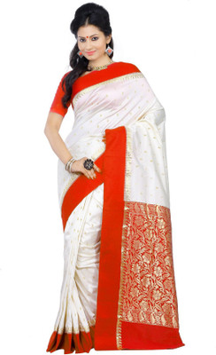 

Crochetin Self Design Fashion Handloom Tussar Silk Saree(White, Red), Red;white