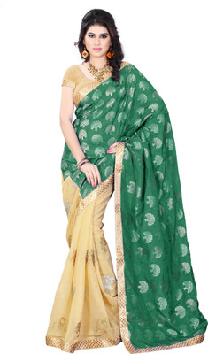 

Diva Fashion-Surat Embroidered Bollywood Handloom Jacquard, Georgette Saree(Green, Beige), Beige;green