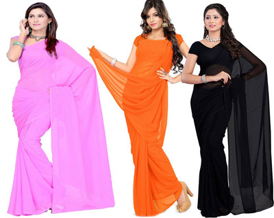 

Multi Retail Solid Bollywood Georgette Saree(Pack of 3, Multicolor)