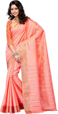 

Mimosa Woven Kanjivaram Tussar Silk Saree(Orange), Light peach