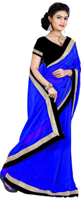 Party Wear Dresses Plain Fashion Chiffon Saree(Blue)
