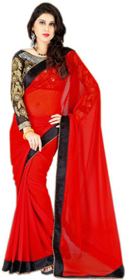 

Stylezone Embroidered Bollywood Chiffon Saree(Red)