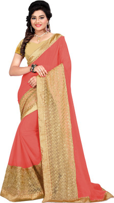 

Khoobee Self Design, Embroidered, Embellished Fashion Chiffon, Net Saree(Beige, Orange)