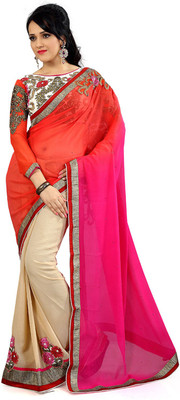 

Party Wear Dresses Embroidered Fashion Chiffon Saree(Red)