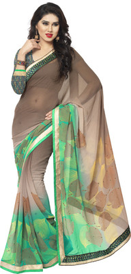 

Manthan Printed Daily Wear Chiffon Saree(Brown, Green)