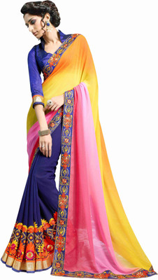 

Khushali Self Design, Embroidered Fashion Georgette, Silk, Jacquard Saree(Multicolor, Blue), Blue;multicolor