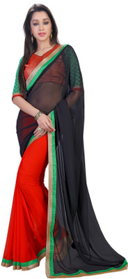 

Khoobee Self Design, Embroidered Fashion Georgette Saree(Black, Red, Green), Black;green;red
