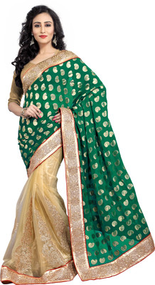 

Brijraj Embroidered Fashion Net Saree(Beige, Green)