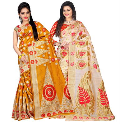 

Weavedeal Embellished Kanjivaram Silk Cotton Blend Saree(Pack of 2, Multicolor)