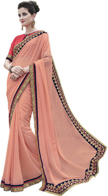 

Desi Butik Embroidered Fashion Georgette Saree(Pink)