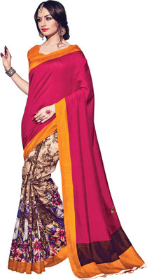 

Saara Floral Print, Solid, Paisley, Printed Bhagalpuri Silk Saree(Pink, Yellow), Pink and yellow