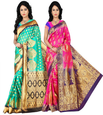 

Weavedeal Embellished Kanjivaram Silk Cotton Blend Saree(Pack of 2, Multicolor)