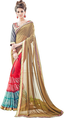 

Khushali Self Design, Printed, Embellished Fashion Georgette Saree(Brown, Red, Light Blue, Brown;light blue;red