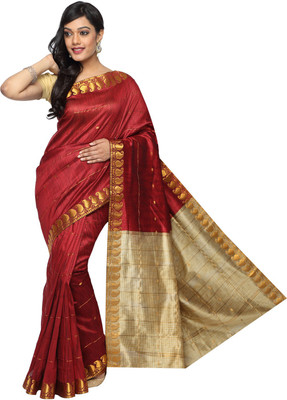 

Pavechas Solid Banarasi Silk Cotton Blend Saree(Maroon)