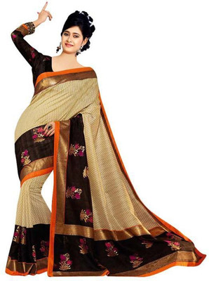 

Anushree Saree Printed Bhagalpuri Khadi Saree(Multicolor), Black