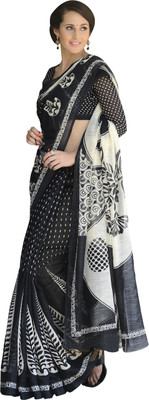 

Khoobee Self Design, Printed Fashion Polycotton Saree(Black, White)