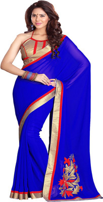 

Sourbh Sarees Solid Fashion Georgette Saree(Blue)