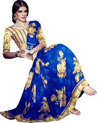 

Khoobee Self Design, Printed Fashion Georgette Saree(Blue)