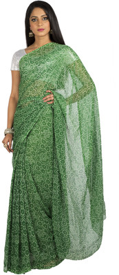 Jaipur Kurti Printed Bandhej Georgette Saree(Green), Forest green