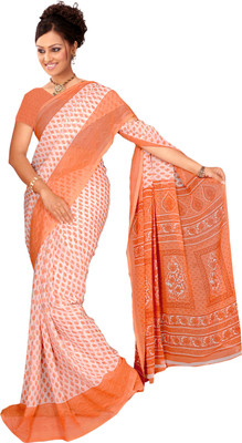 

Jiya Self Design, Printed Fashion Georgette Saree(Orange, White)