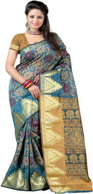 

Sanju Sarees Self Design Mysore Jacquard Saree(Blue)